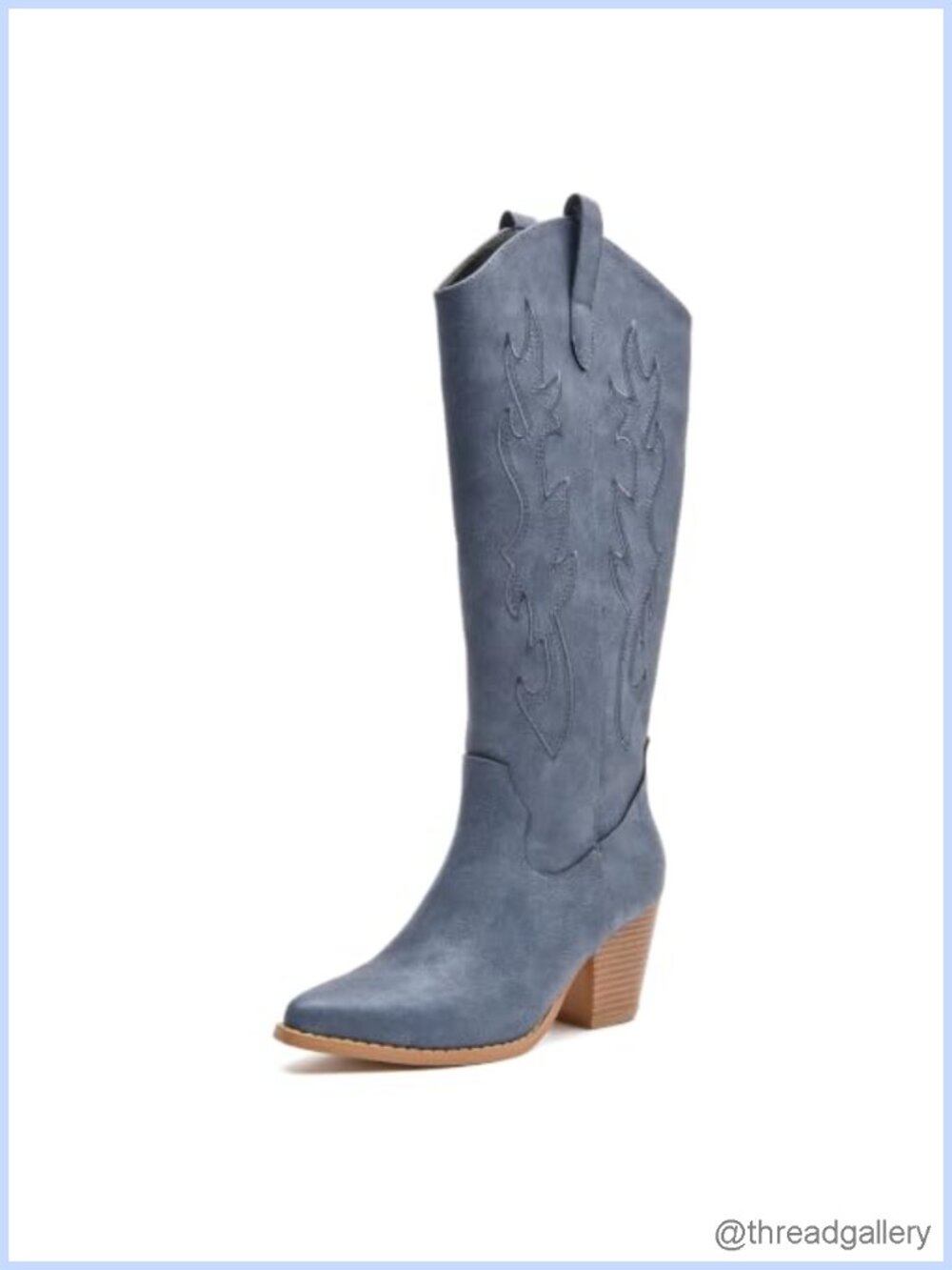 Knee High Cowboy Boots Faux Leather Chunky Block Heel Western Cowgirl